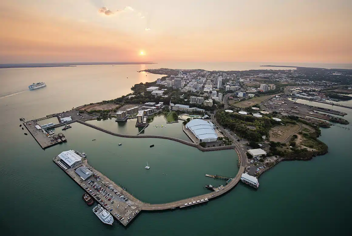 An aerial view of the Darwin Harbour for join us in Darwin for the ESP conference