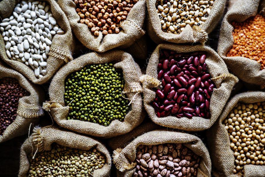 Bags of grains and legumes