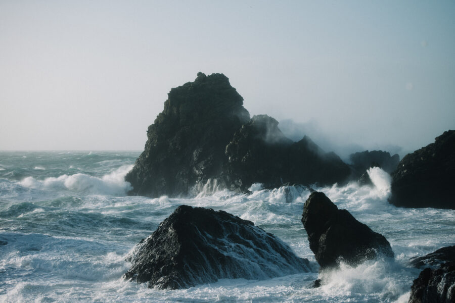 Waves crashing against rocks