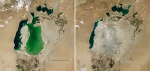 A satellite image showing the degradation of the red sea