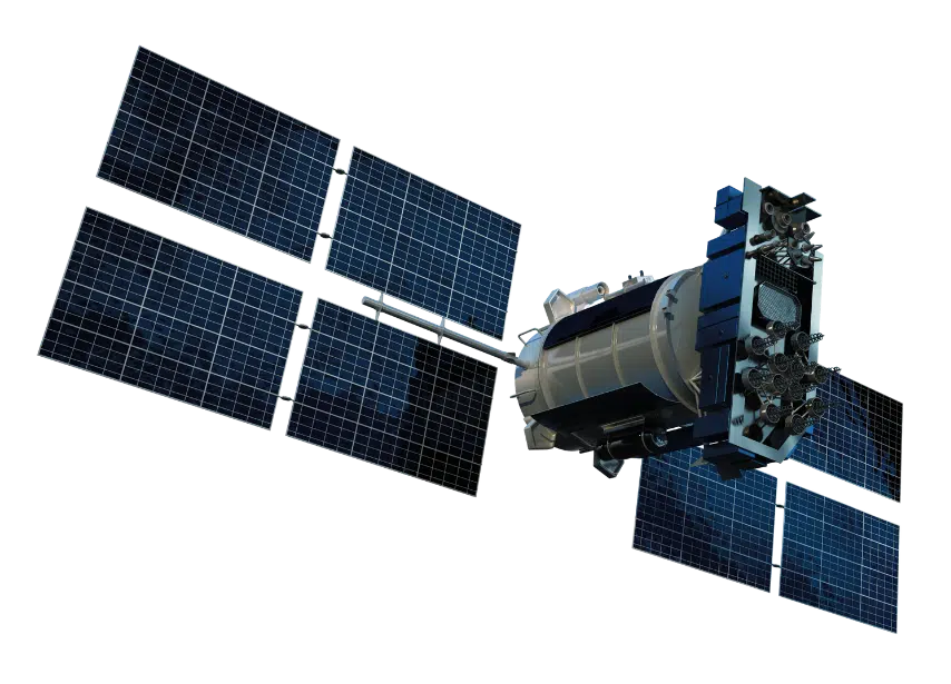 Earth observation satellite with large solar panels in orbit