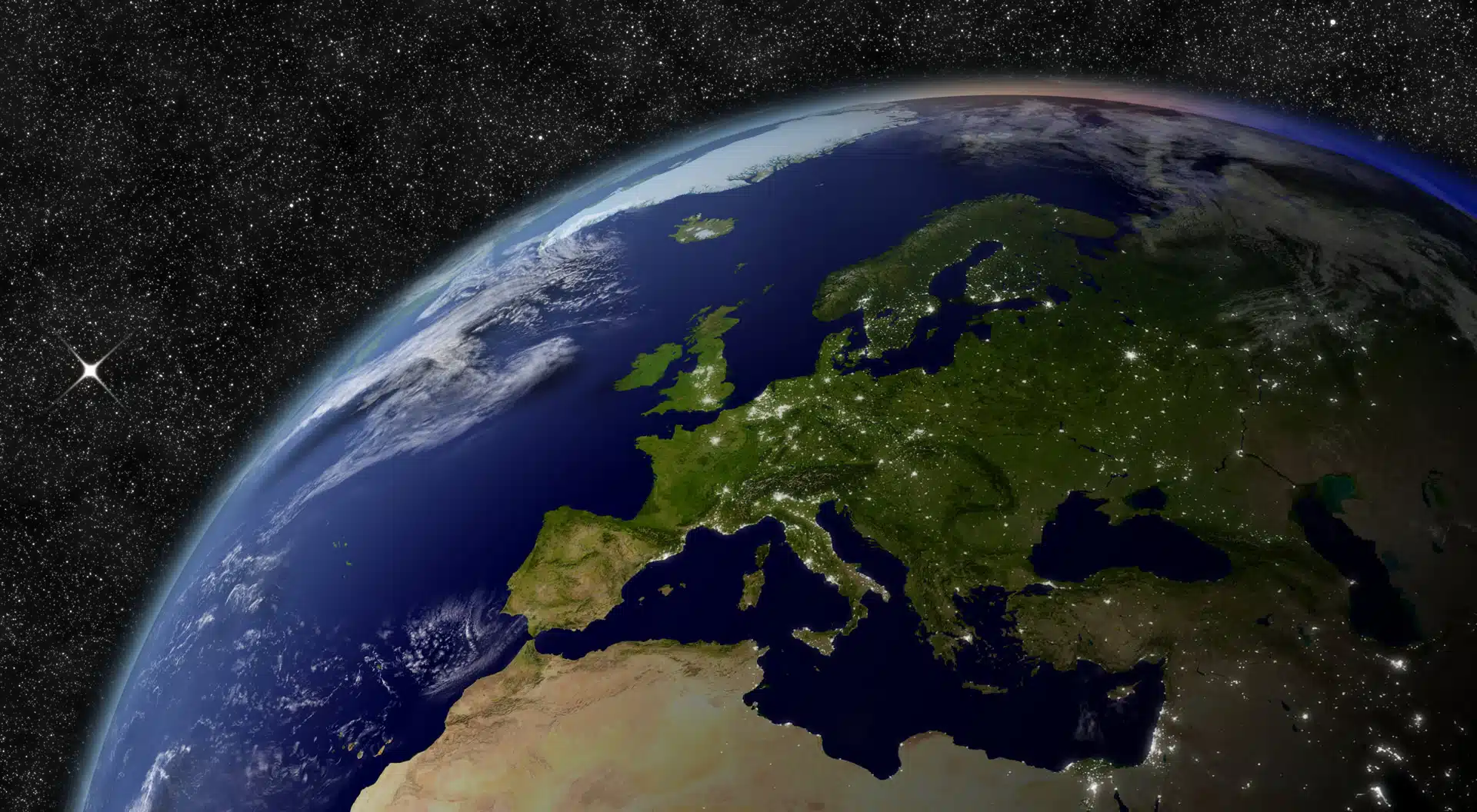 An image of the Earth from space with Europe showing
