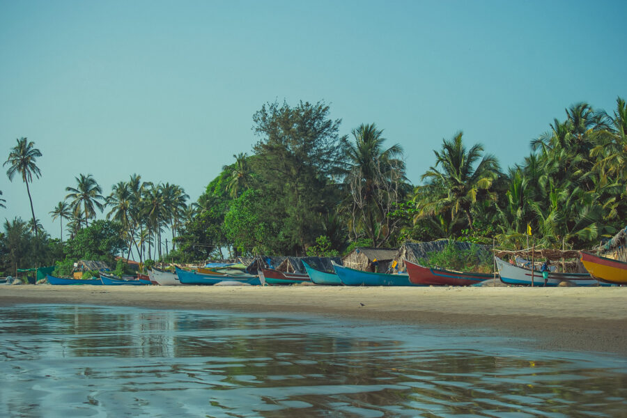 Fishing boats on the coast in Goa, India