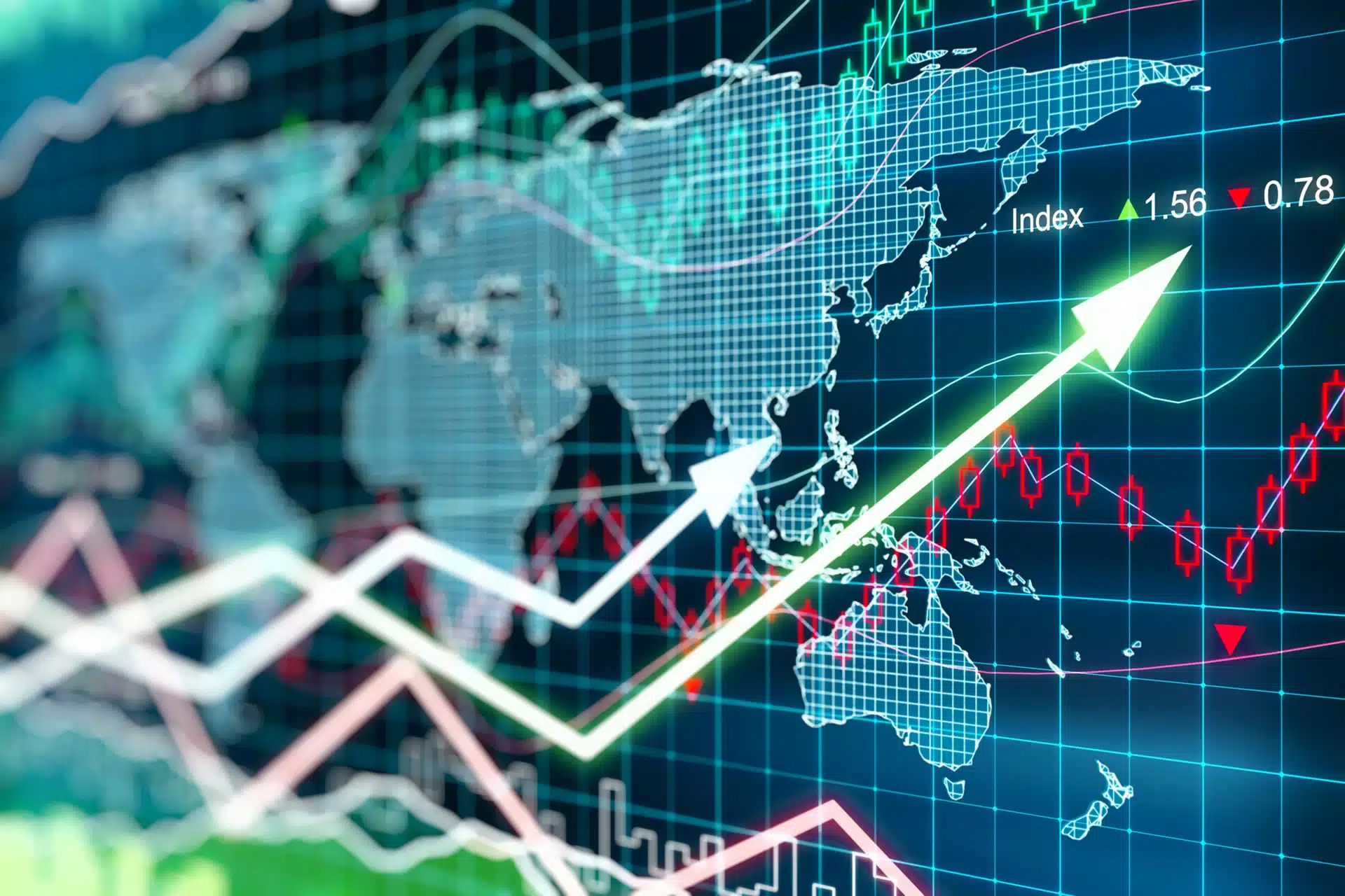 World map with overlaid arrows and data. Updates to the document underpinning the global economy