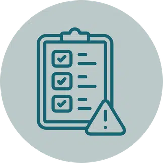 Clipboard with checklist and warning triangle icon, representing asset assessment