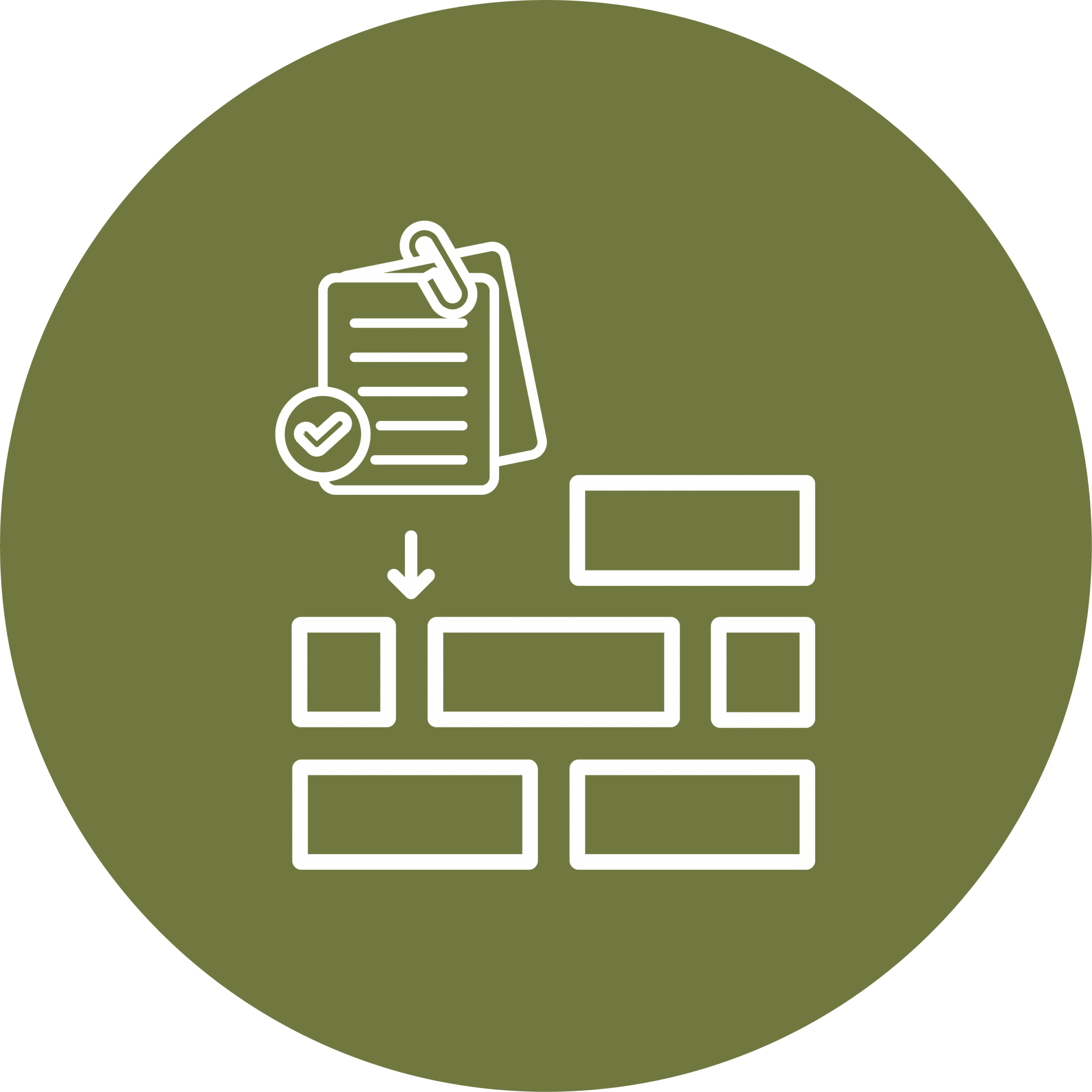 Document above stacked building blocks icon, representing building usable evidence