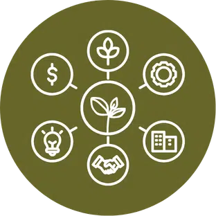 Circle of economic and nature symbols icon, representing economic significance