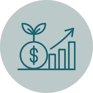 Plant sprouting from a coin beside a rising bar chart icon, representing investment and intervention
