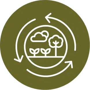 Circular arrows around landscape icon, representing landscape change over time