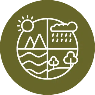 Landscape with sun, trees and mountains icon, representing nature asset profile