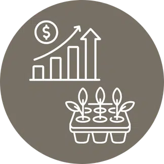 Rising chart with dollar sign and plants icon, representing nature-related dependencies and impacts