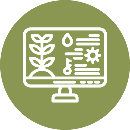 Computer screen with plant and charts icon representing environmental performance reporting