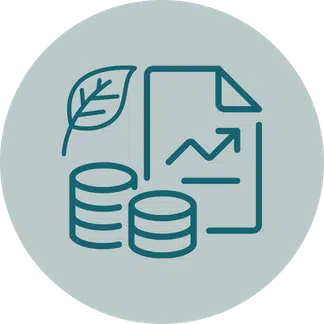 Leaf, document and coin stacks icon, representing TNFD