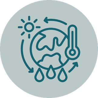 Globe with thermometer, sun and water drops icon, representing ecosystem condition
