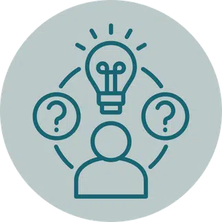 Person with lightbulb and question marks icon, representing nature-related dependencies and impacts