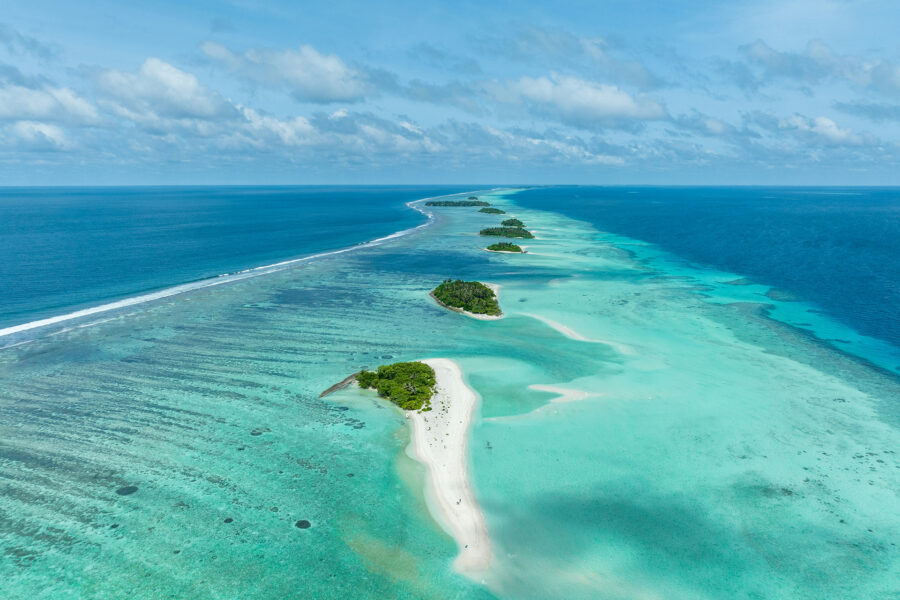 An aerial view of some islands in the Maldives for the post Our ocean, our future: united for urgent action