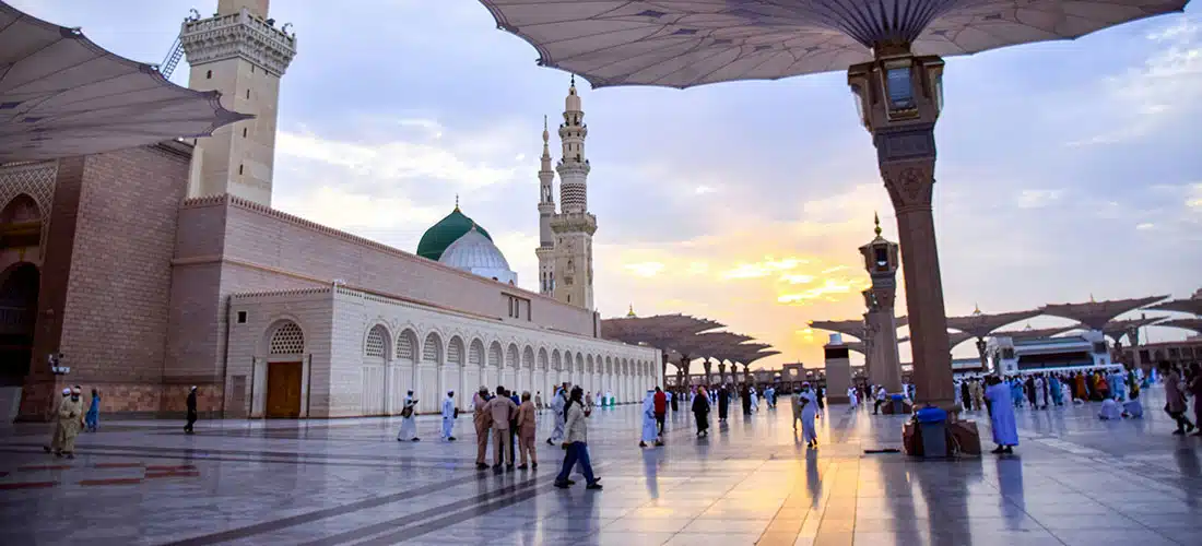 People walking in a plaza in Saudi Arabia