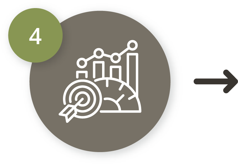 Bar chart and gauge with target icon, representing measuring performance