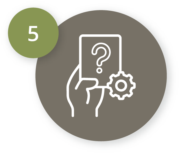 Hand holding a card with question mark and gear icon, representing understanding impacts