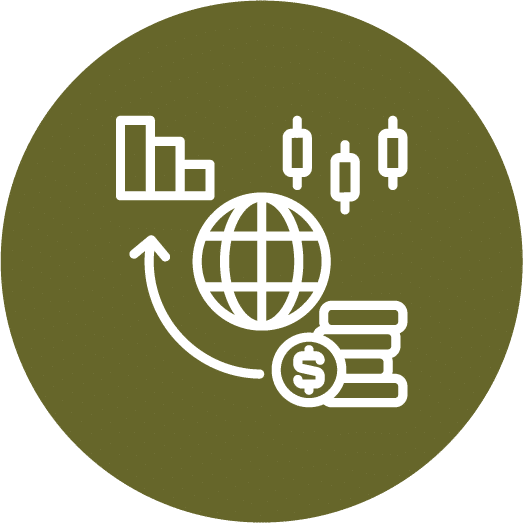 Globe with coins and chart icon, representing economic significance of nature