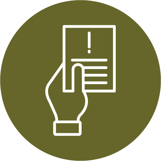 Hand holding a document with exclamation mark icon, representing performance