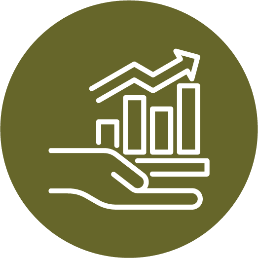 Hand holding rising bar chart icon, representing trends over time